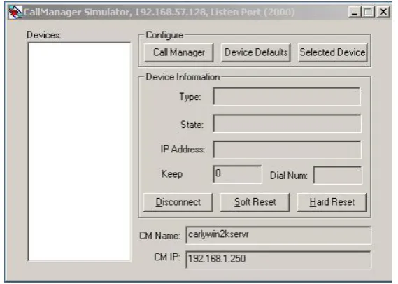 Figure 6-14 – Call Manager Emulator configuration screen 