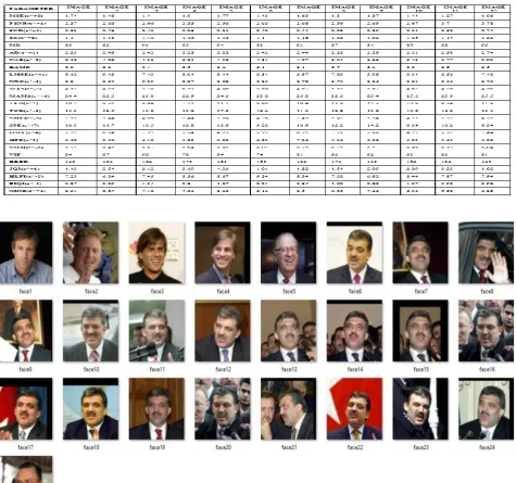 Table III Real Face image quality features  