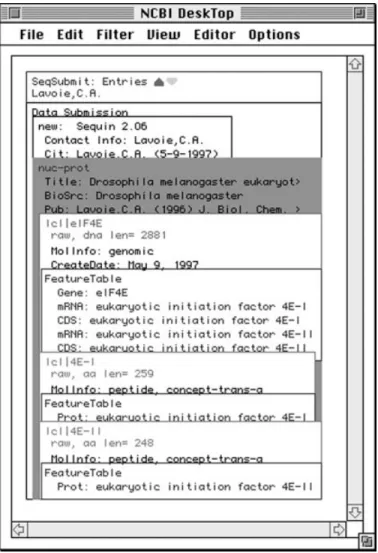 Figure 4.3. The NCBI Desktop displays a graphical overview of how the record is structured in memory, based on the NCBI data model (see Chapter 2)