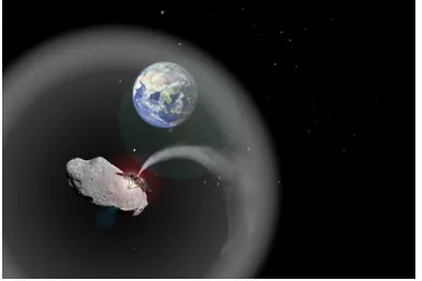 Figure 1: Impression of an L1 positioned dust cloud for space-basedgeoengineering.