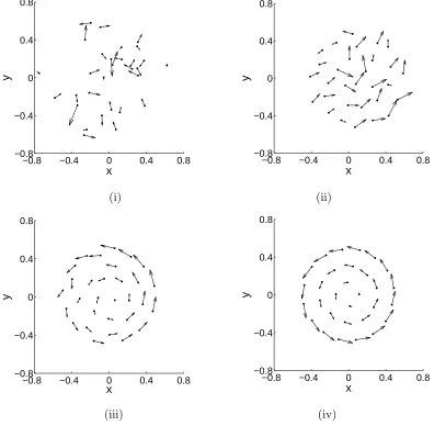 FIG. 9: Swarm of 30 agents forming a vortex independently of initial conditions (i) random initial