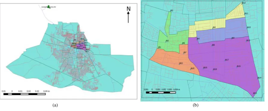 Fig 2: (a) Davangere city map, (b) Existing dust bin location 