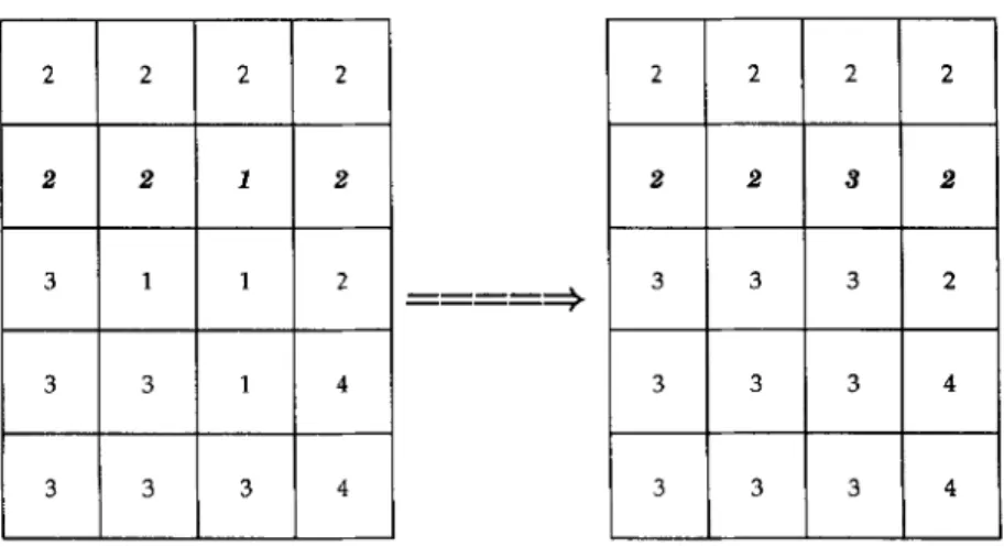 Figure 2. Example of dissolving a small region of  Is where the numbers in bold italics occur on a ridge