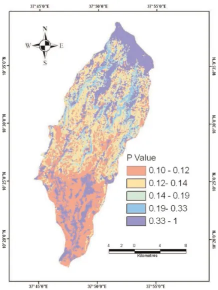 Figure 5. Conservation practices (P) factor values in the Chemoga watershed. This figure is available in colour online at www.interscience.