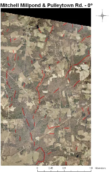 Figure 14.  Mitchell Millpond and Pulleytown Rd. lineaments filtered for 0°. 