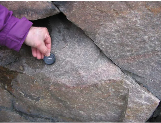 Figure 10. Medium-grained red grey granite in the gneiss area at Østerlars. 