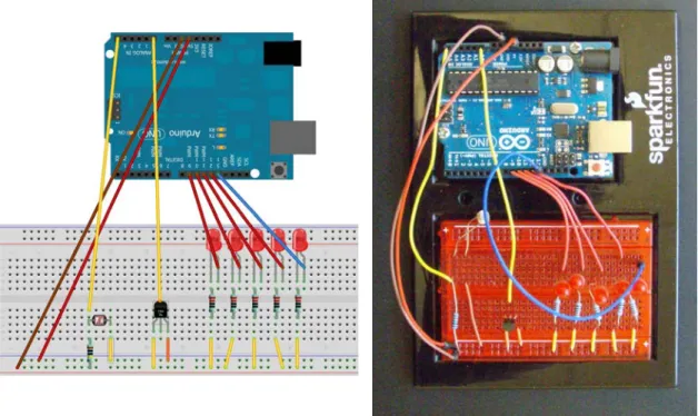 Figure 3.  Electronic circuit used in the laboratory sessions: design (left) and implementation  (right)