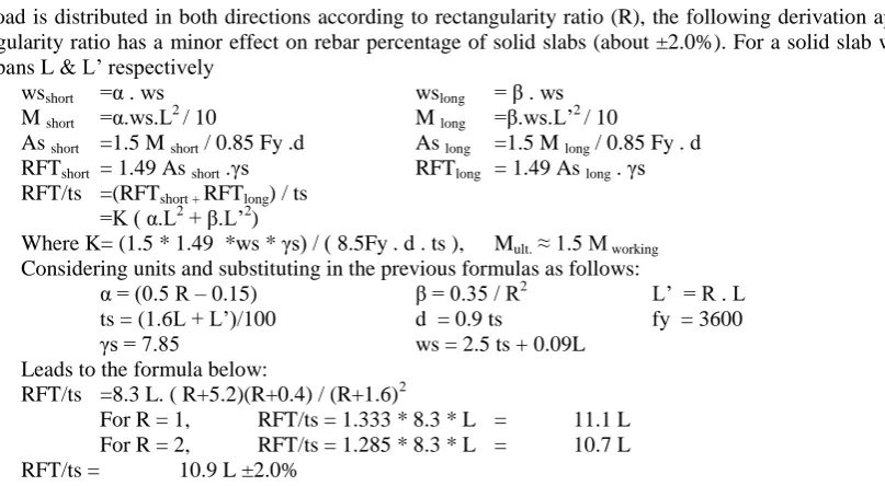Table 2: Comparison between ACI-318& simplified formulato estimate the thickness of solid slabs   