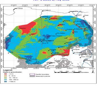 Fig. 3.  Depth to Groundwater in 1960 (finite element model) (after Gossel et al., 2004)