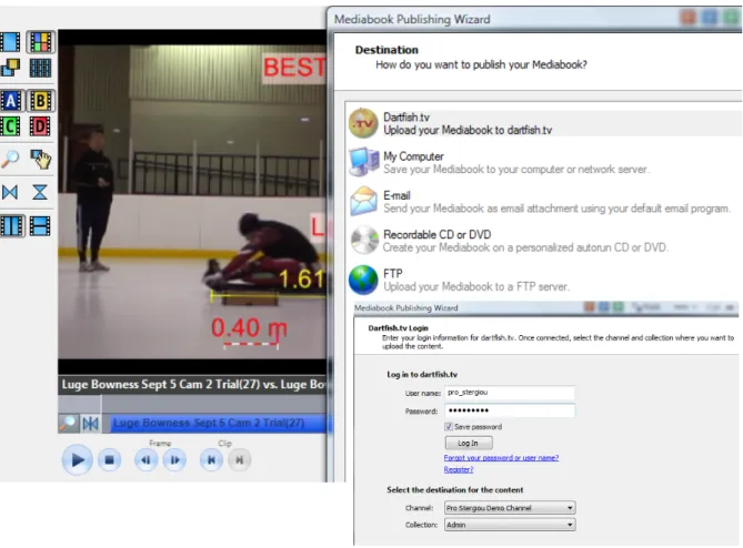 Figure 9. Process to upload video content to Dartfish TV online video database from Dartfish software interface