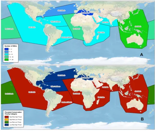 Figure 4. Conservation status assessments of marine turtle RMUs in regions recognized by the IUCN Marine Turtle Specialist Group(MTSG)