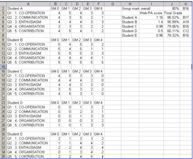 Figure 5. Sample WebPA output for one project group