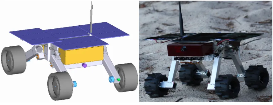Figure 1: Beaver μRover CAD model and prototype in testing at ARO