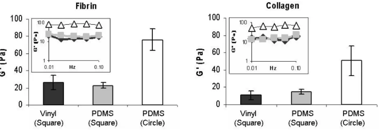 Figure 4.  Viscoelastic properties of hydrogels cast in disposable vinyl or PDMS molds
