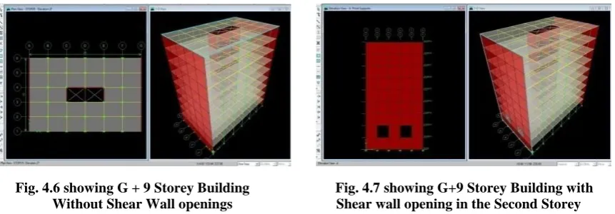 Fig. 4.5 showing G + 9 Storey Building without Shear Wall Plan View                                              3-D View  