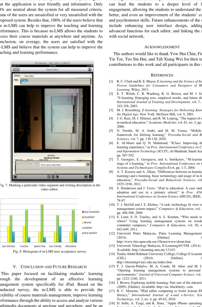 Fig. 7. Marking a particular video segment and writing description in the  video editor
