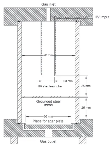 Fig. 1.Test cell for indirect corona treatment.