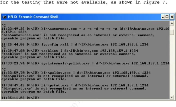 Figure 7: Some of Missing Tools on Helix Live CD 
