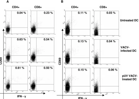 FIG. 1. Comparison of vaccinia virus-speciﬁc IFN-�donors. PBMC from VACV-immunized donors (1 to 4) and two nonim-mune donors (5 and 6) were incubated overnight with live VACV (1PFU/cell) or media alone (negative control)