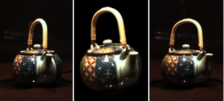 Figure 11: Rendering from arbitrary viewpoints. Left and right: Original images. Middle: Interpolated view.