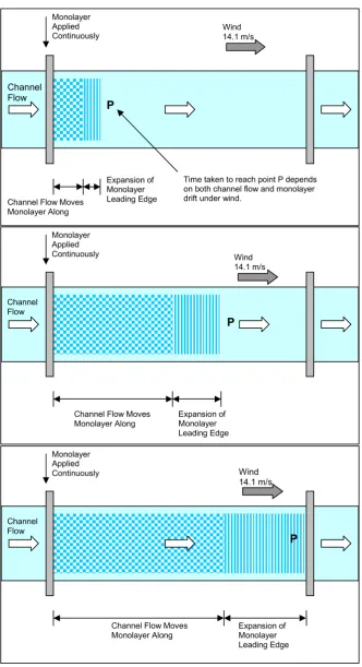 Figure 3.13 Application of monolayer – wind between 3.2 and 25 m/s and parallel to channel flow 