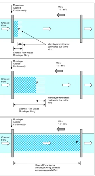 Figure 3.14 Application of monolayer – wind between 3.2 and 25 m/s and opposite to channel flow 