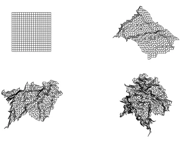 Figure 3: A simulation of St, shown at times t = 0, π/4, π/2, 3π/4 acting on a 20 × 20 box.