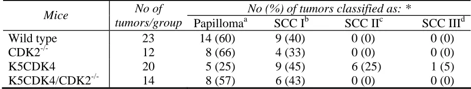 Table 1. Histopathologic analysis of K5CDK4/CDK2-/- skin tumors 