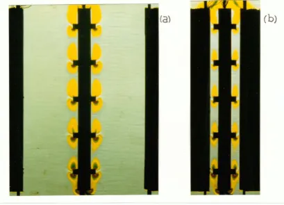FIGURE 4.25 Colour schlieren images of the rough channel assembly, filter mounted vertically, Ra=l.8·10: 7 (a) S/H=0.2, (b) S/H=0.l, (c) S/H=0.05 