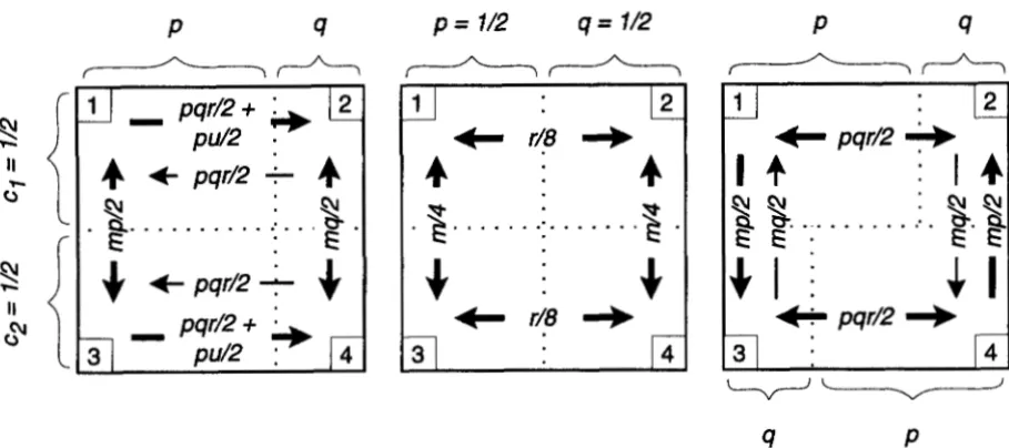 FIGURE 2.-Examples  of  models  with the  total  number and  background  selection,  migration  and  balancing  selection  without  local  adaptation,  and,  finally,  migration  and  balancing two levels  of  subdivision