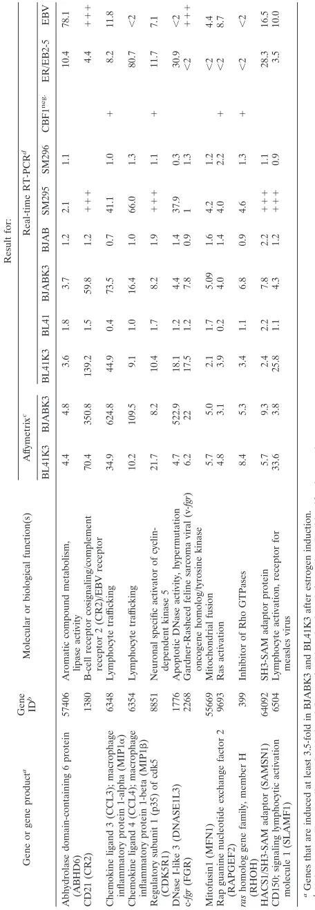 TABLE 1. Summary of results obtained for 12 genes induced by EBNA-2 at least 3.5-fold