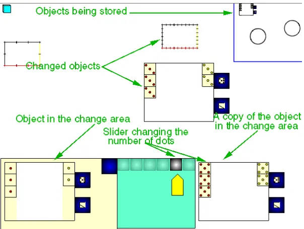 Figure 7. Microworld during the play, with some objects already modified. 