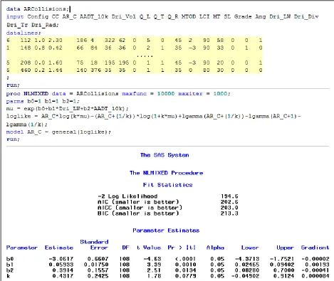 Figure 25 – Codes and output for NLMIXED procedures in SAS® 