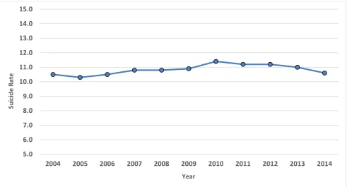 Figure 3: Suicide rate in India between 2004 and 2014 