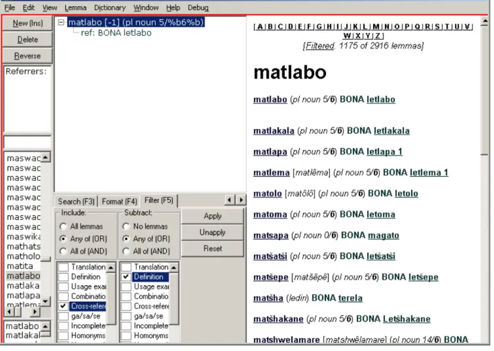 Figure 2: A screenshot demonstrating the ‘filter’ function (F5) 
