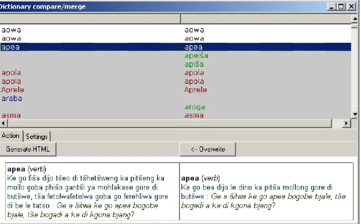 Figure 3: A screenshot of the dictionary compare/merge window 