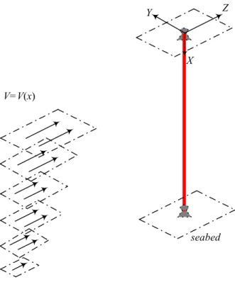 Figure 1 Schematic model of riser subject to a linearly sheared flow