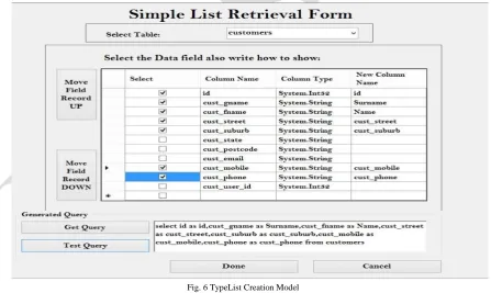 Fig. 5 CustomEntity Creation Model TypeList model creates the select query which provides users requirement labels for field name