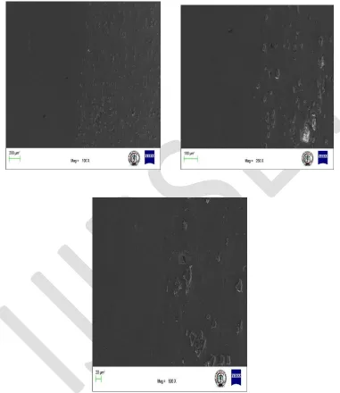Fig 7.3 (a), (b) and (c) is obtained using a Scanning Electron Microscope showing the transition from pure aluminium to 90% aluminium layer using magnification of 100X, 250X and 500X respectively