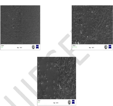 Fig 7.4 (a), (b) and (c) is obtained using a Scanning Electron Microscope showing    the transition from 80% aluminium layer to 60% aluminium layer using  magnification of 100X, 250X and 500X respectively