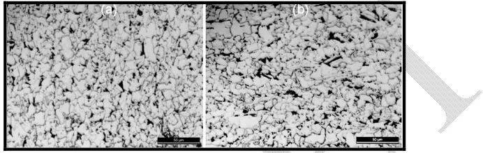 Figure 4. Optical micrograph of as-received API X60 steel plate (a) Transverse section & (b) longitudinal section  