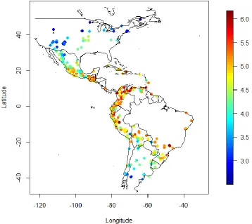 Figure 2.2 Raw point pattern data of GLS scores of BC 1 F1s at point of collection of donor landraces  