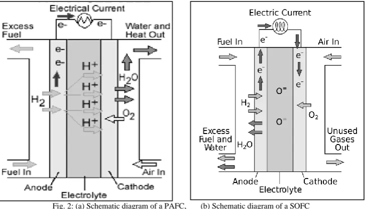 Fig. 2: (a) Schematic diagram of a PAFC,       (b) Schematic diagram of a SOFC        