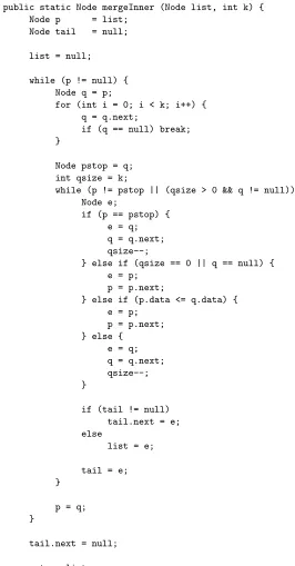 Fig. 1. Inner loop of an in-place linked-list merge sort