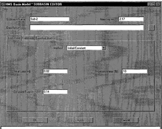 Figure  3-3.  Example HEC-HMS input screen/or runoff-model parameters 