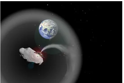 Fig. 1: Impression of an L1 positioned dust cloud for space-based geoengineering. 