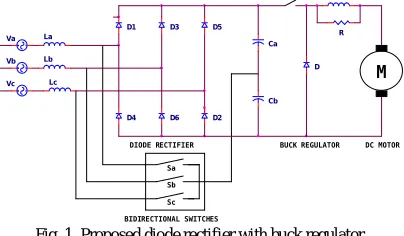 Fig. 1. Proposed diode rectifier with buck regulator BIDIRECTIONAL SWITCHES
