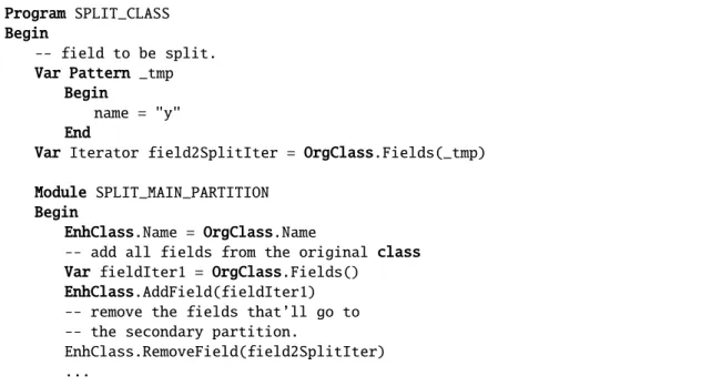 Figure 3.8: SER script for ‘split a class to minimize the amount of network transfer’ enhancement.