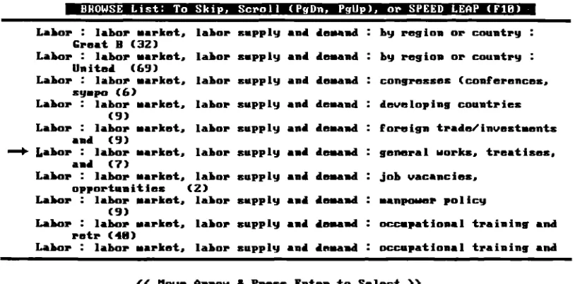 Figure 3.7 Alphabetical Subject Heading Index Display