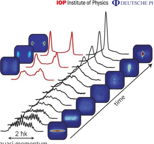 Figure 5. Matter-wave spin-echo-type experiment. Rephasing of the BEC froma fully dephased wave function back into a narrow distribution after switchinginteractions to near zero and turning on an external potential